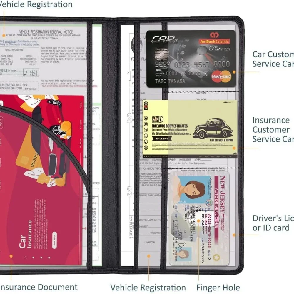 Car Accessories Registration and Insurance Holder,Leather Essential Card Magneti - Picture 2 of 6
